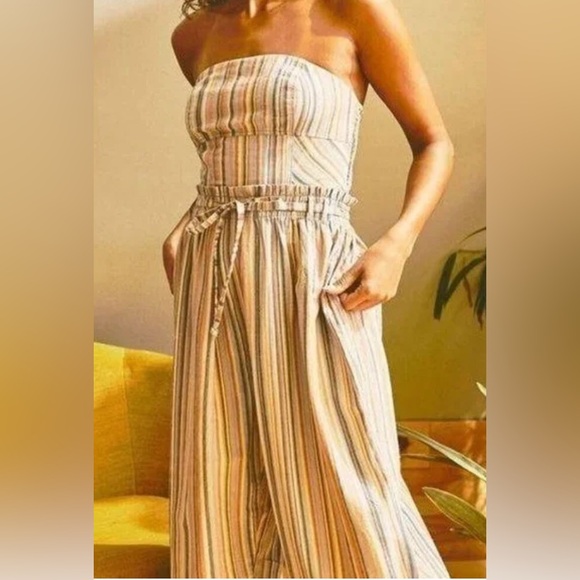 NWOT FP Roaming Shores strapless jumpsuit stripes barrel legs size‎ pocket XS - Picture 2 of 13